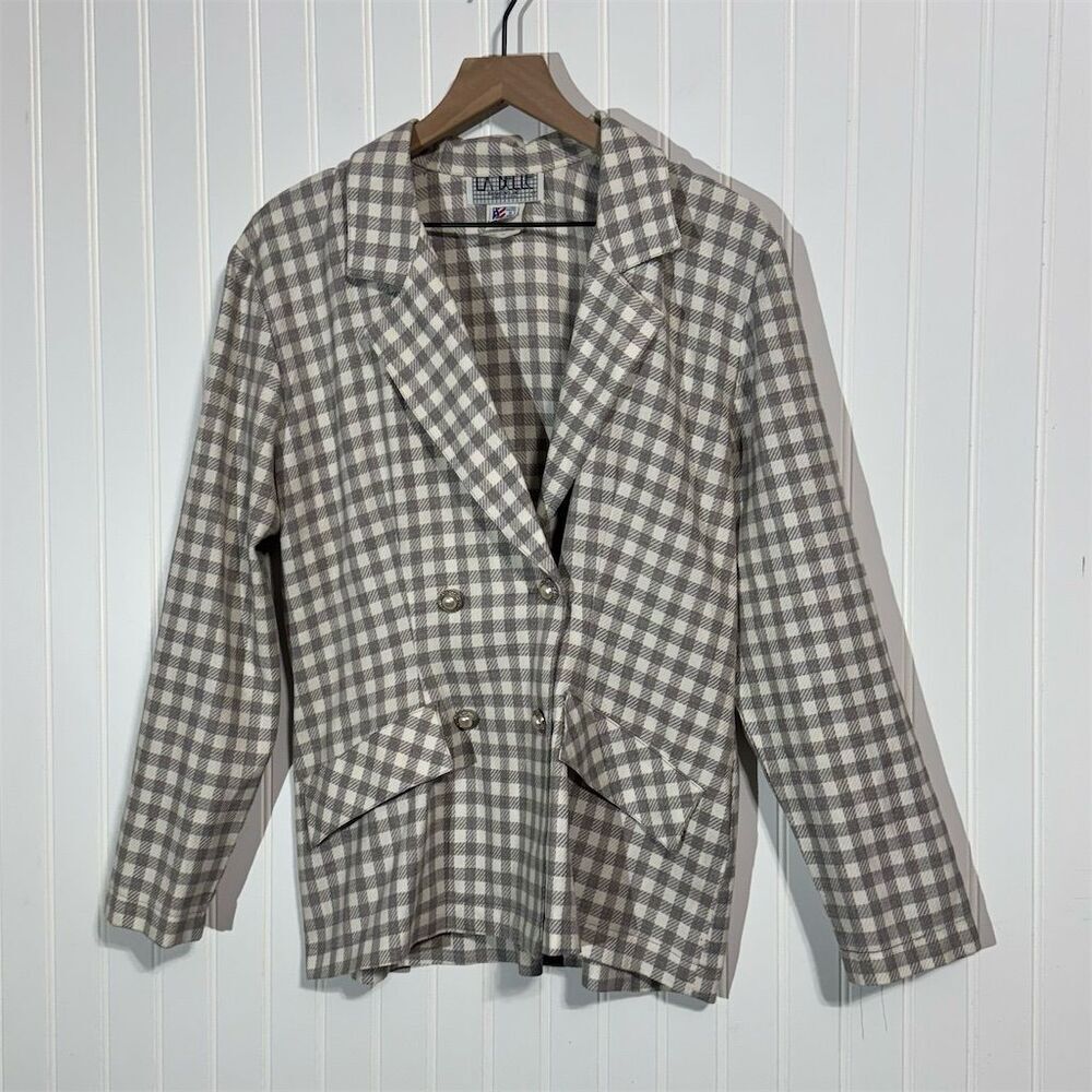 VTG La Belle Gingham Plaid Blazer Jacket‎ 11 USA Made 90s Double Breasted Preppy